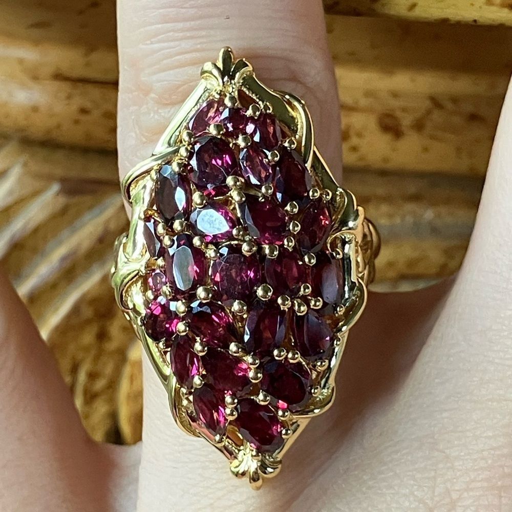Natural Rhodolite Garnet Sterling Silver Cocktail Ring Size 6